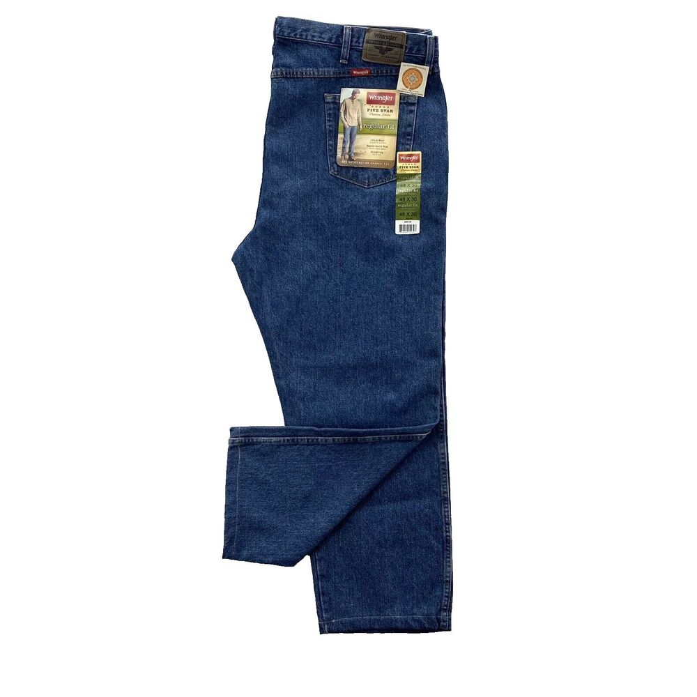 Wrangler Jeans Men 48x30 Blue Five Star Regular Fit Denim Sits at Waist Med Wash - Picture 2 of 16
